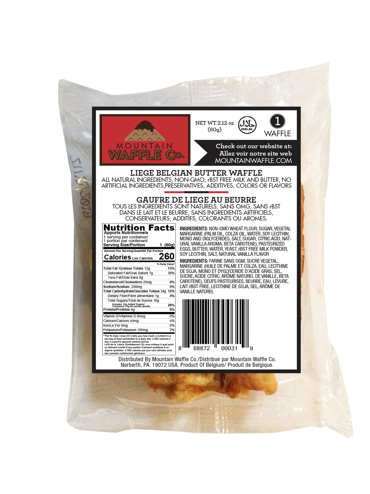 40 Count Case of Individually Wrapped (IW) Medium Butter Liege Belgian Waffles
